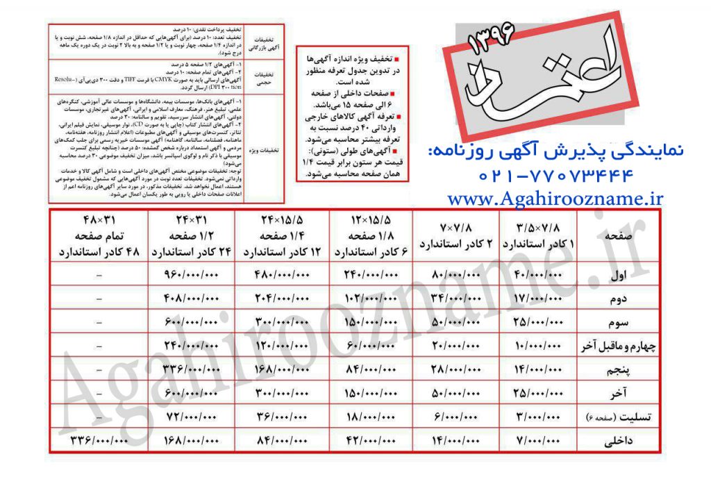 تعرفه آگهی روزنامه اعتماد